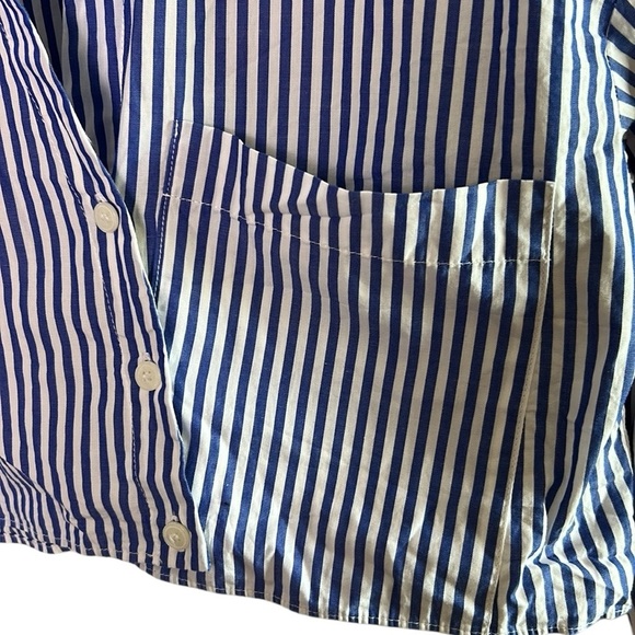 Zara striped,long sleeve cropped cotton top,blouse,shirt,three button closure EC - Picture 9 of 12